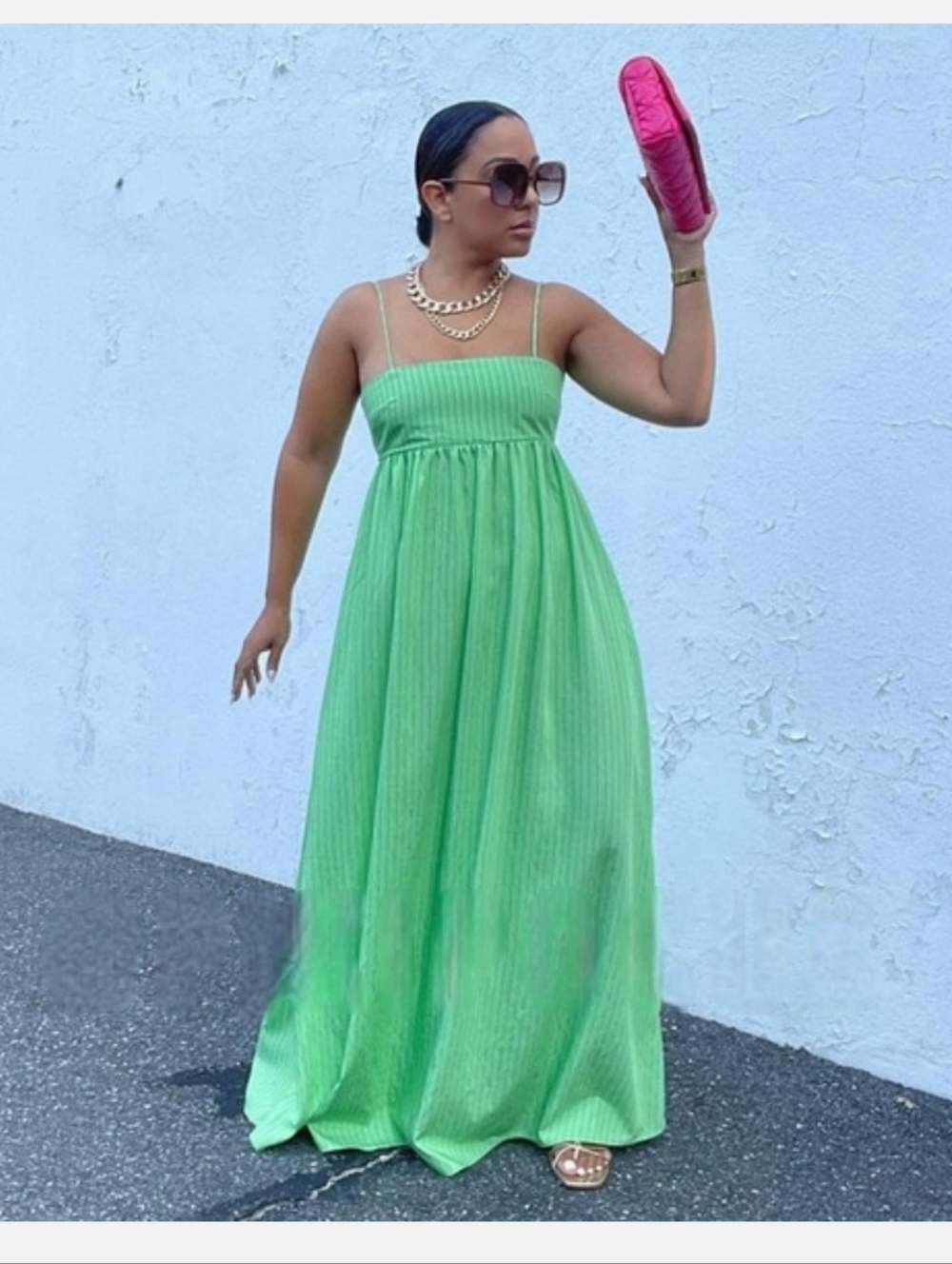 ZARA POPLIN PINSTRIPE DRESS GREEN